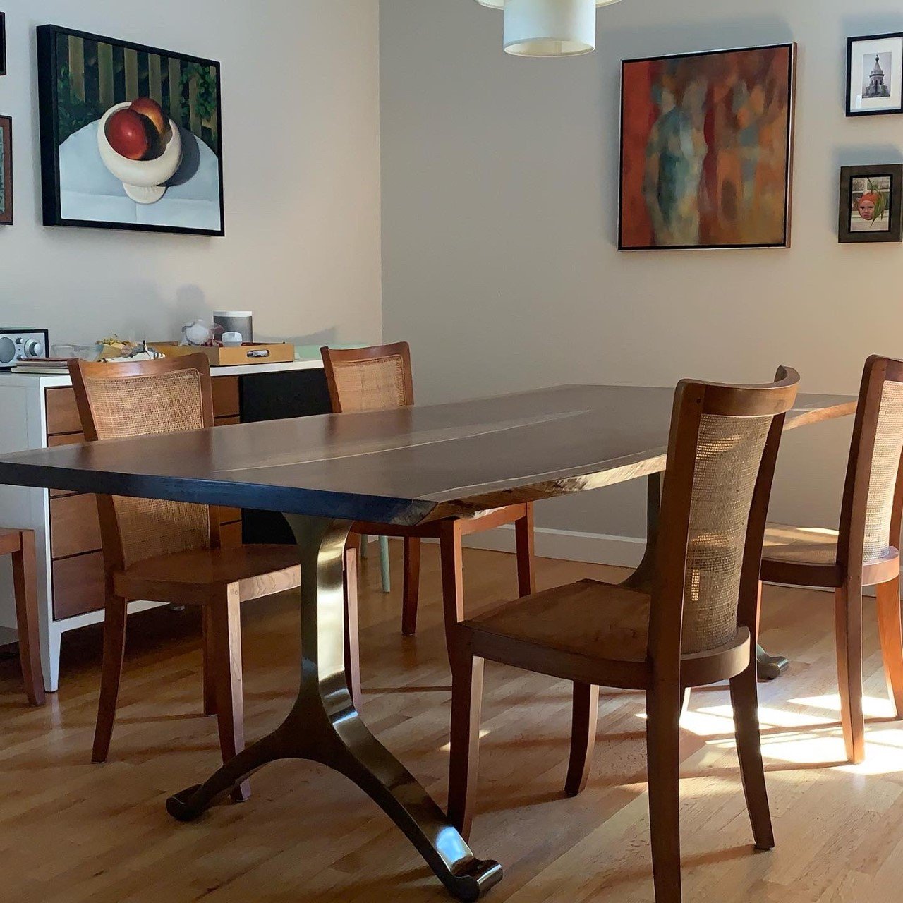 Custom dining table with a live-edge top